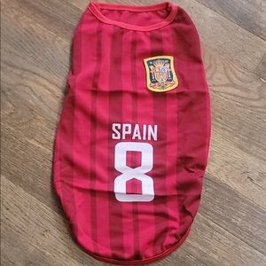 Dog jersey SPAIN shirt blue and red w/ Spain #8 sz: Medium, but actually Small